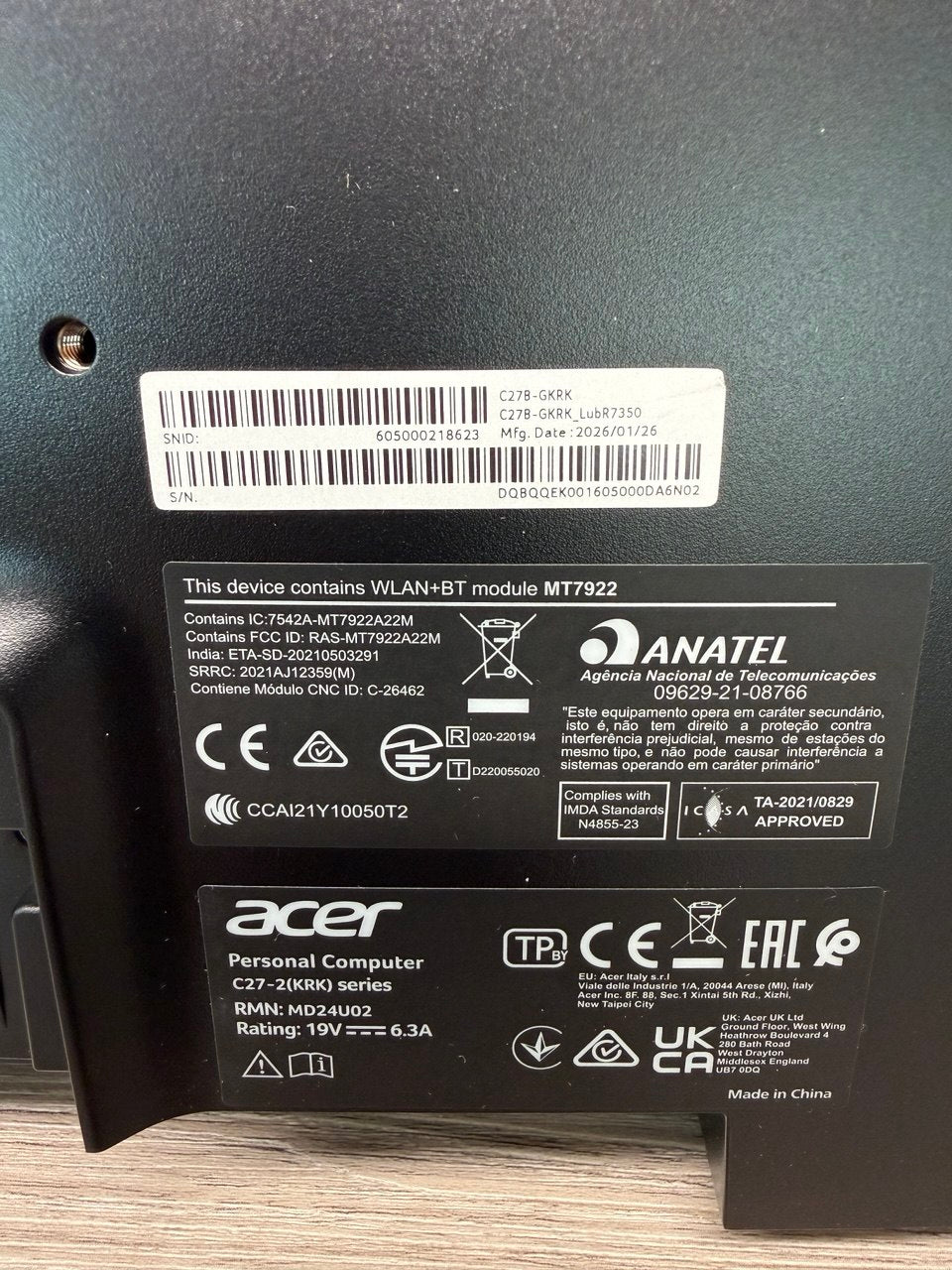 Acer C27-B All in One Desktop PC AMD Ryzen AI 7 16GB 1TB SSD 27" FHD Black
