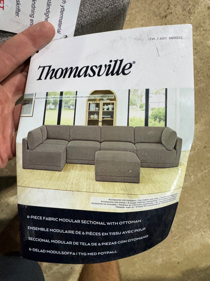Thomasville Fallon Grey Modular Fabric Sofa 6 Piece Set Pocket Coil Ottoman