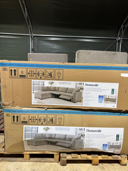 Thomasville Miles Grey Fabric Corner Sofa LHF Two Power Footrests Pocket Coil