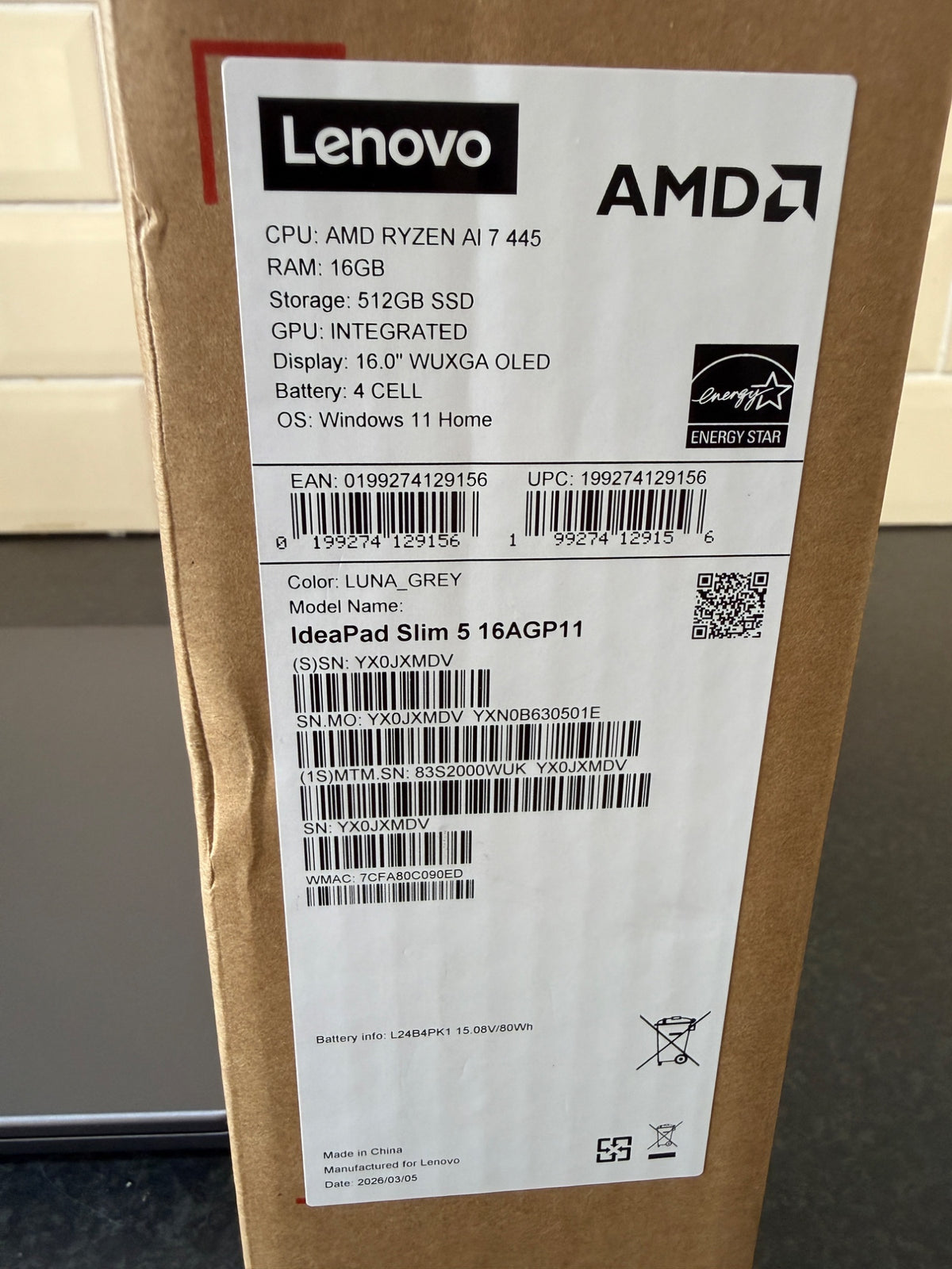 Lenovo IdeaPad Slim 5 16" OLED Laptop AMD Ryzen AI 7 16GB 512GB SSD Grey WiFi 7