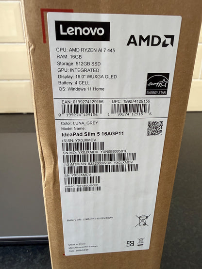 Lenovo IdeaPad Slim 5 16" OLED Laptop AMD Ryzen AI 7 16GB 512GB SSD Grey WiFi 7