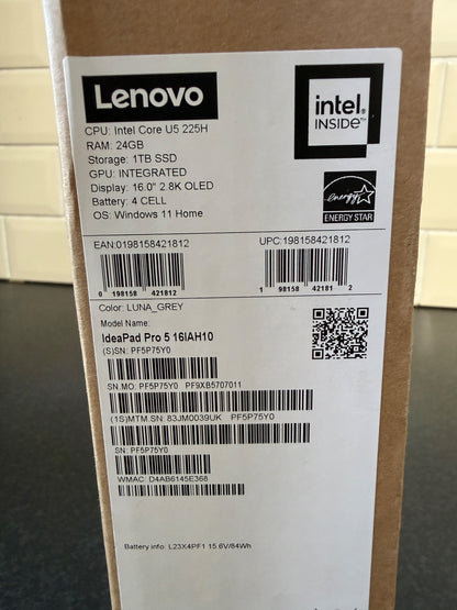 Lenovo IdeaPad Pro 5 OLED Laptop 16 Inch Core Ultra 5 24GB RAM 1TB SSD Grey