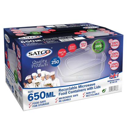 SATCO 650ml Plastic Takeaway Food Containers 250 Pack Microwave Freezer Safe