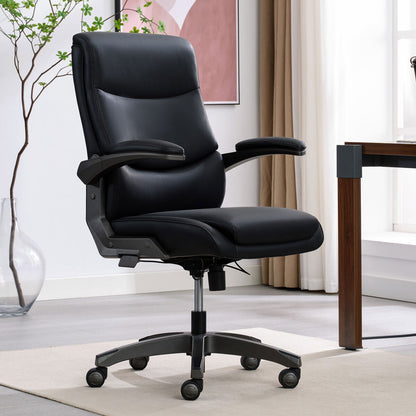 La-Z-Boy Manager Office Chair Black PU Leather Flip Arms Adjustable Height