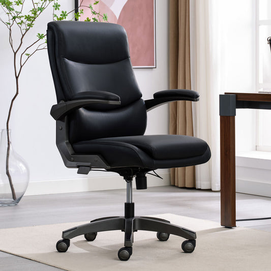 La-Z-Boy Manager Office Chair Black PU Leather Flip Arms Adjustable Height