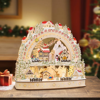 Wooden LED Advent Calendar Christmas Decoration Freestanding Jingle Bell