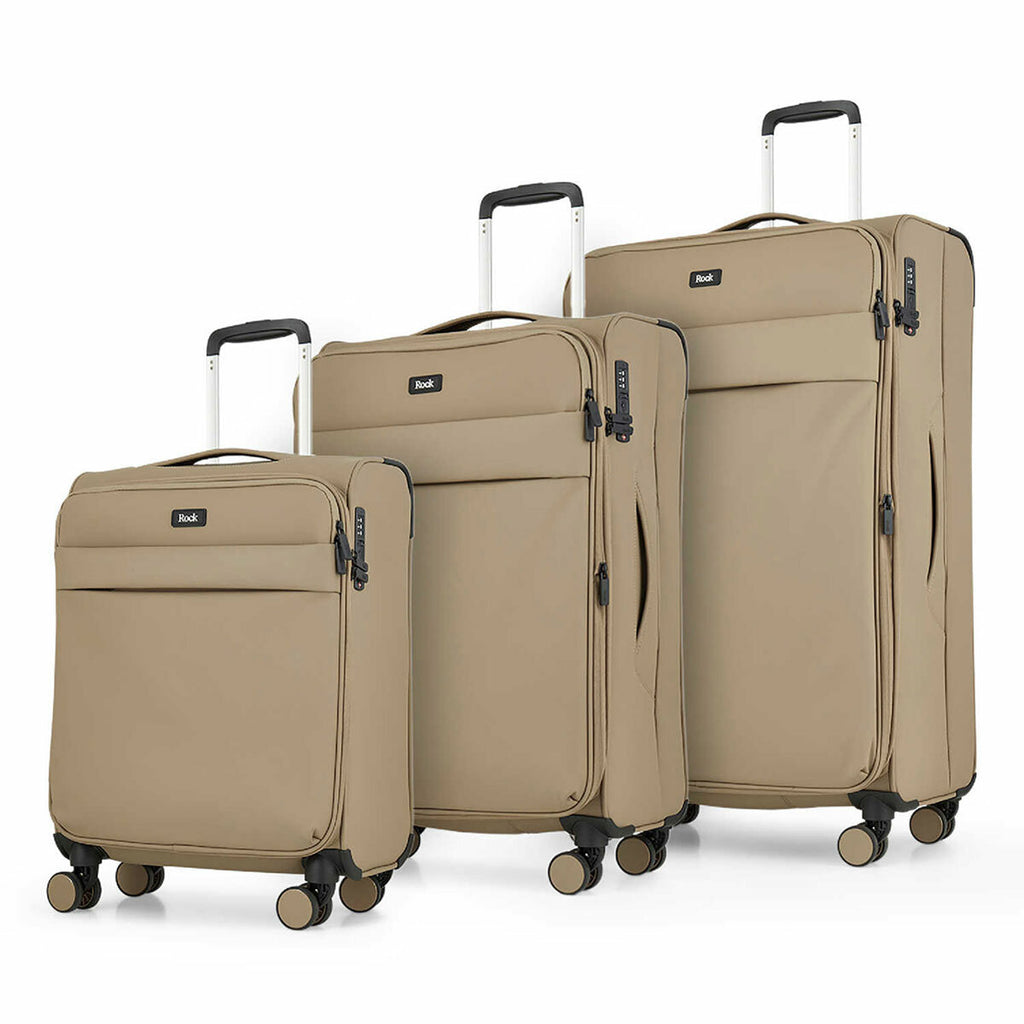 Rock Harper 3PC Softside Luggage Set Beige Expandable TSA Lock