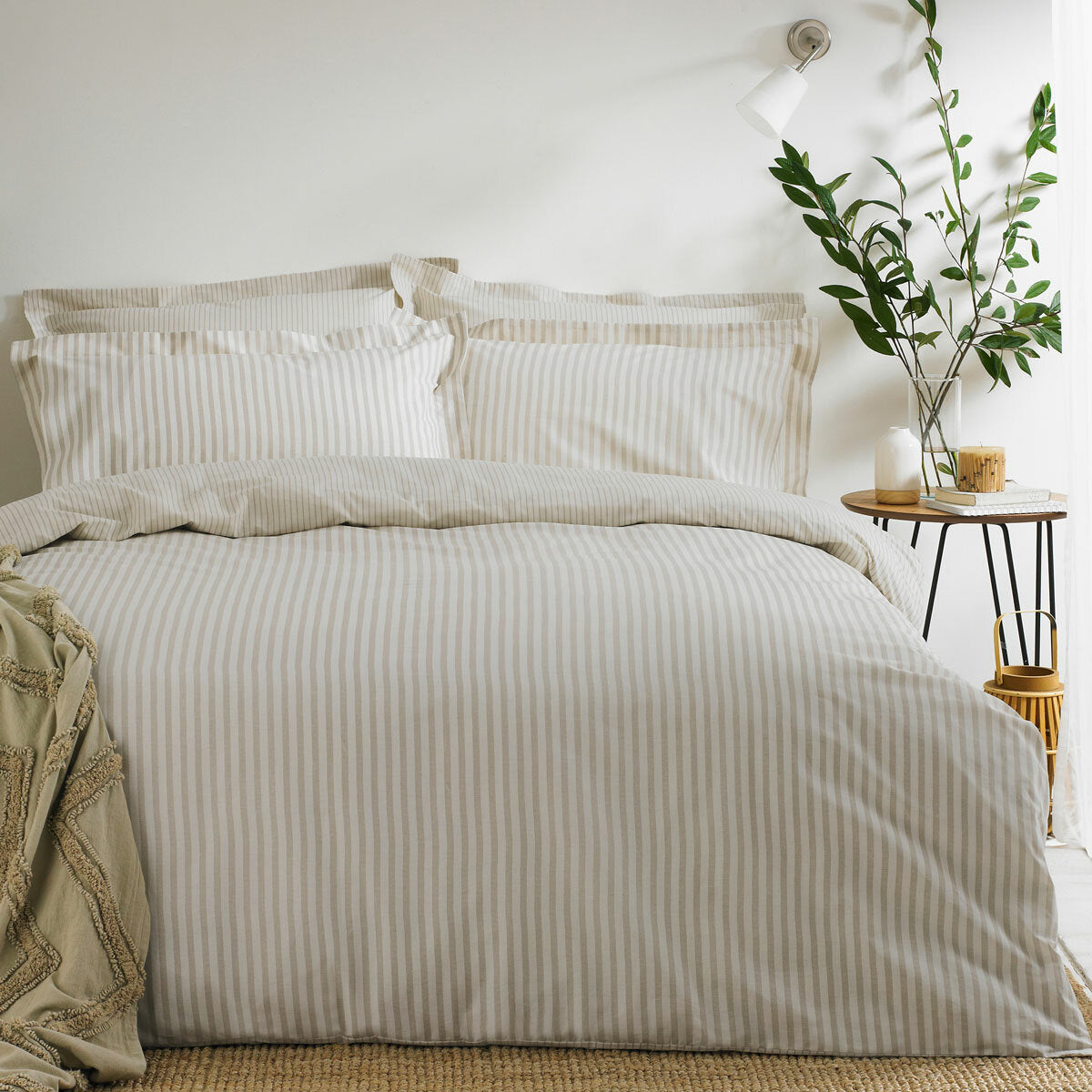 Yard Hebden Super King Duvet Cover Set 100% Cotton 144TC Natural Stripe Bedding