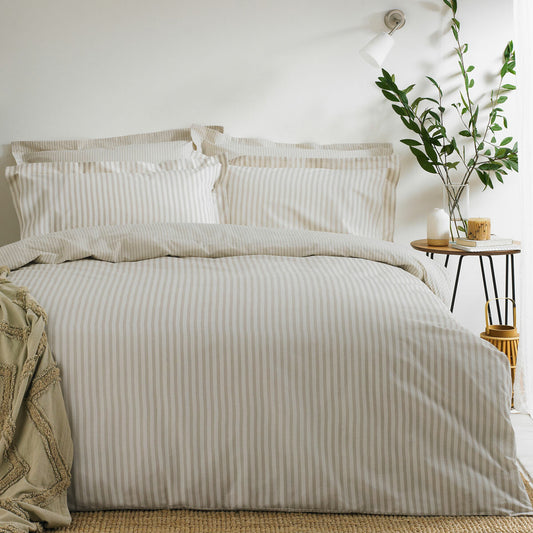 Yard Hebden Super King Duvet Cover Set 100% Cotton 144TC Natural Stripe Bedding