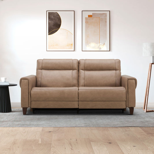 Aiden & Ivy Spencer Brown Leather Power Reclining 2 Seater Sofa 213cm Wide