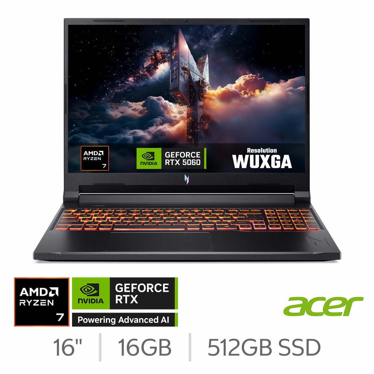 Acer Nitro V 16 Gaming Laptop AMD Ryzen 7 16GB 512GB RTX 5060 Windows 11 Black