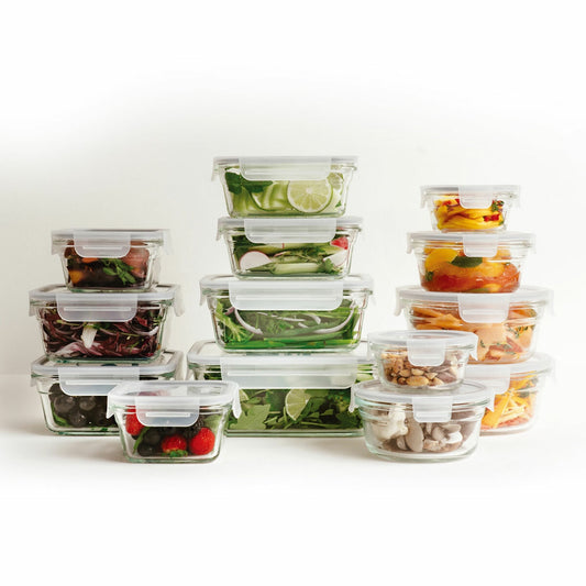 Glasslock 28 Piece Glass Food Storage Container Set Airtight Lids Microwave Safe