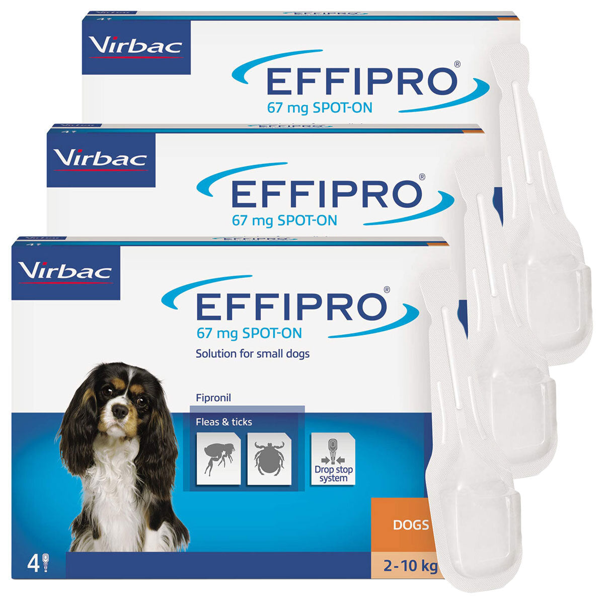 Effipro Spot-On Flea Tick Treatment Small Dogs 2-10kg 67mg Fipronil 12 Pack