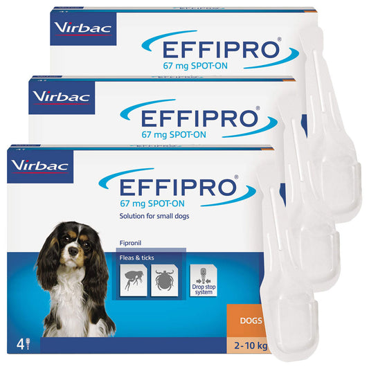 Effipro Spot-On Flea Tick Treatment Small Dogs 2-10kg 67mg Fipronil 12 Pack