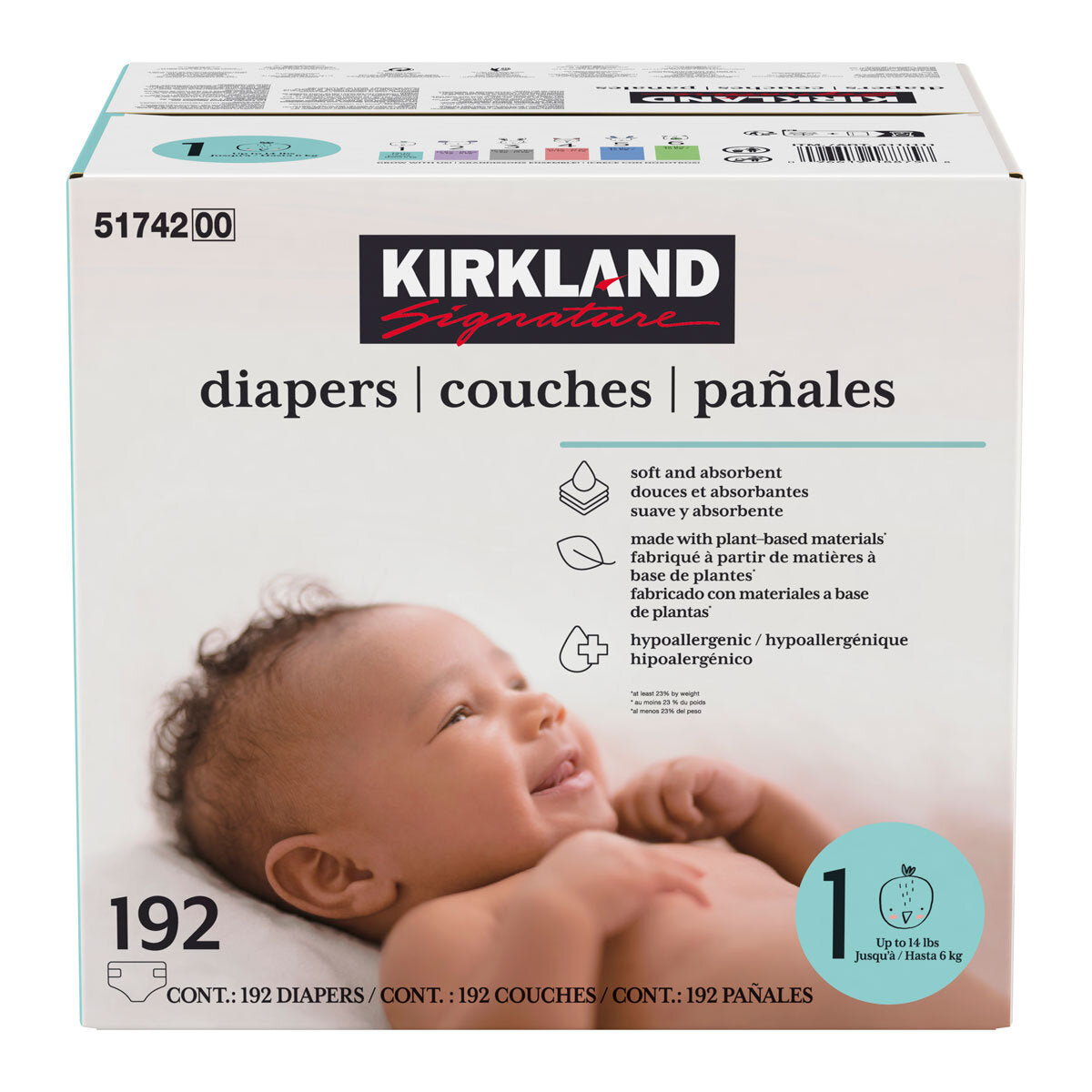 Kirkland Signature Size 1 Baby Nappies 192 Pack Hypoallergenic Soft Absorbent