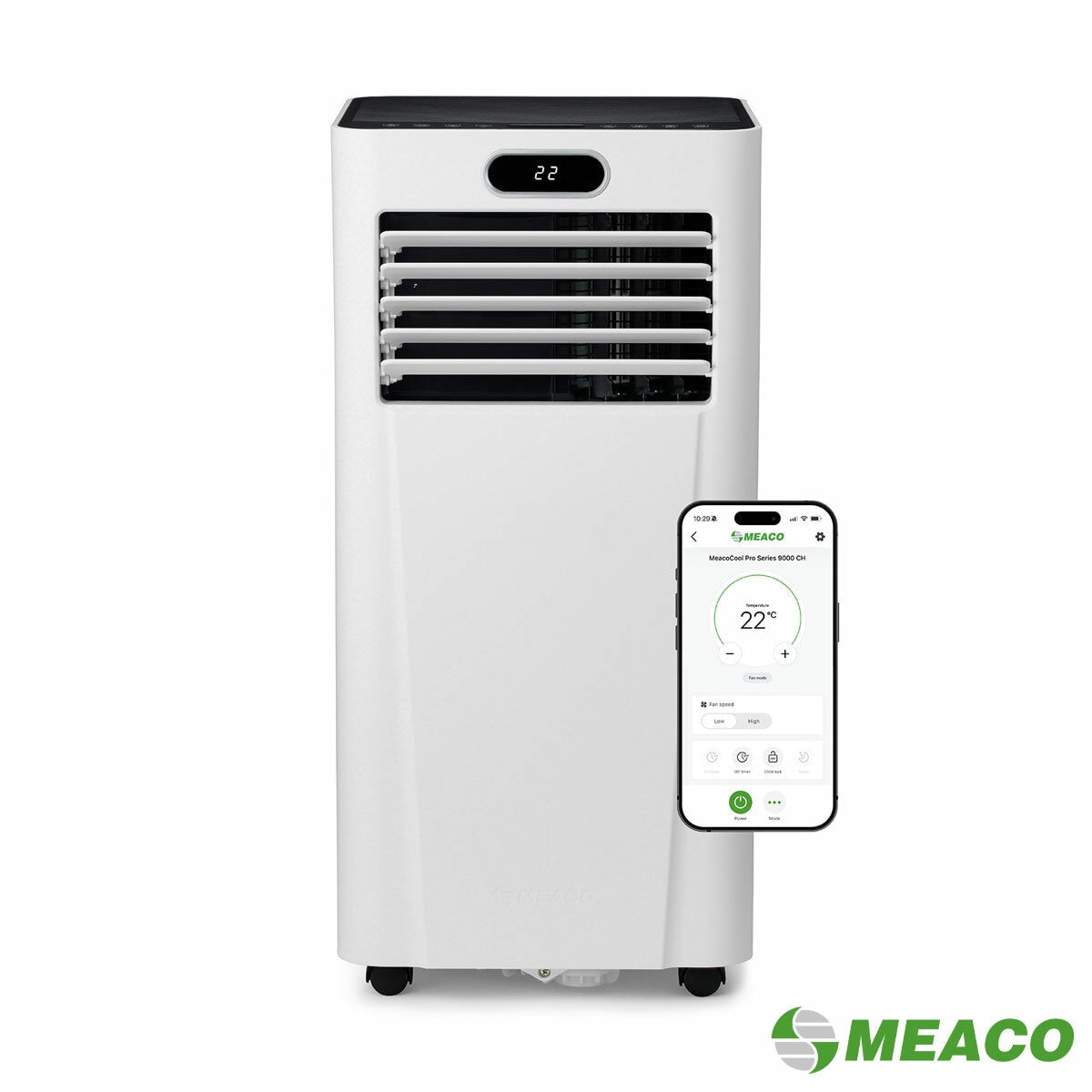 MeacoCool MC9000CHRPRO 9000 BTU Portable Air Conditioner Heater WiFi White