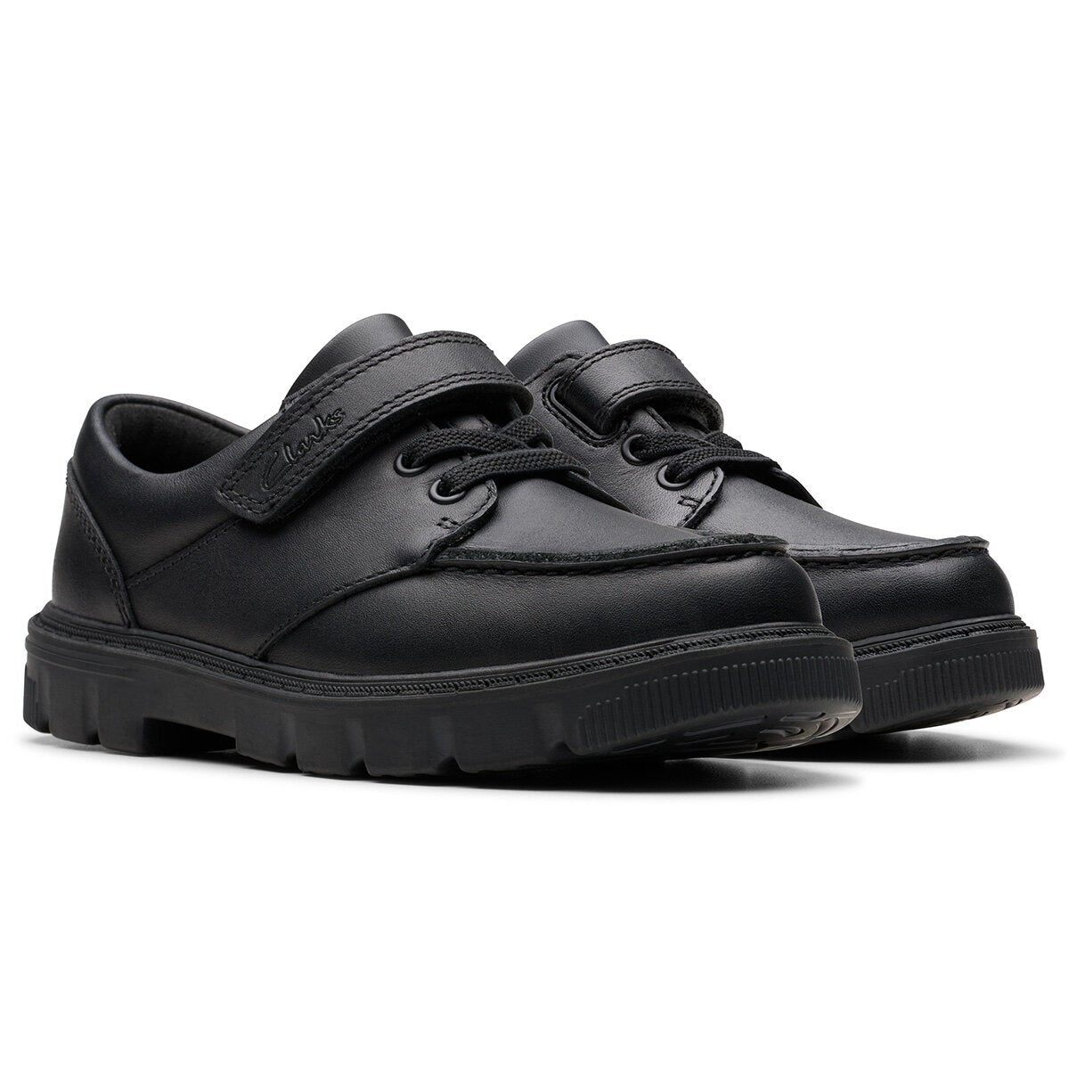 Clarks Kids Lorcam Edge Black Leather School Shoes Boys Girls Junior size 10