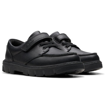 Clarks Kids Lorcam Edge Black Leather School Shoes Boys Girls Junior size 10