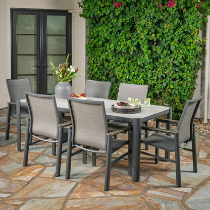 SunVilla Palermo 7 Piece Sling Dining Set Aluminium Garden Grey With Cover