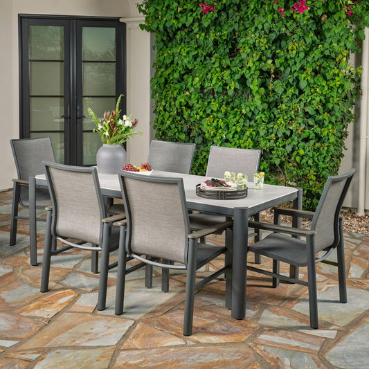 SunVilla Palermo 7 Piece Sling Dining Set Aluminium Garden Grey With Cover