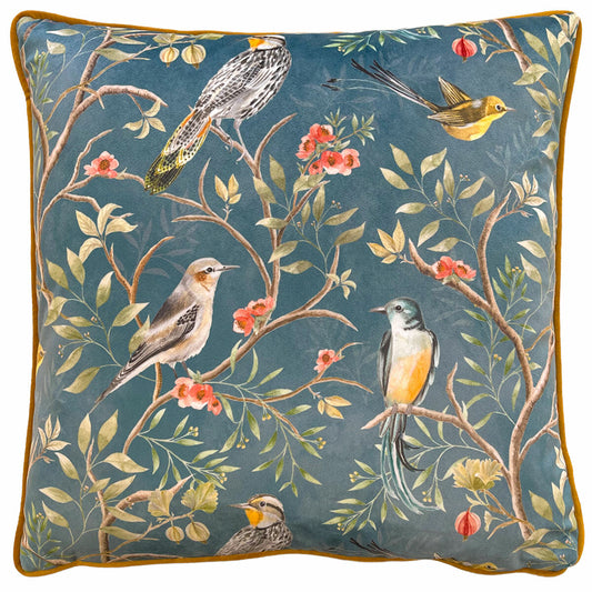 Wylder Chinoiserie Blue Cushion 2 Pack Feather Fill Printed Velvet 43x43cm