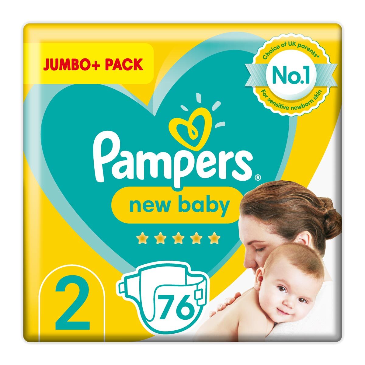 Pampers New Baby Nappies Size 2 Jumbo+ 76 Pack Soft Stretchy Wings Newborn