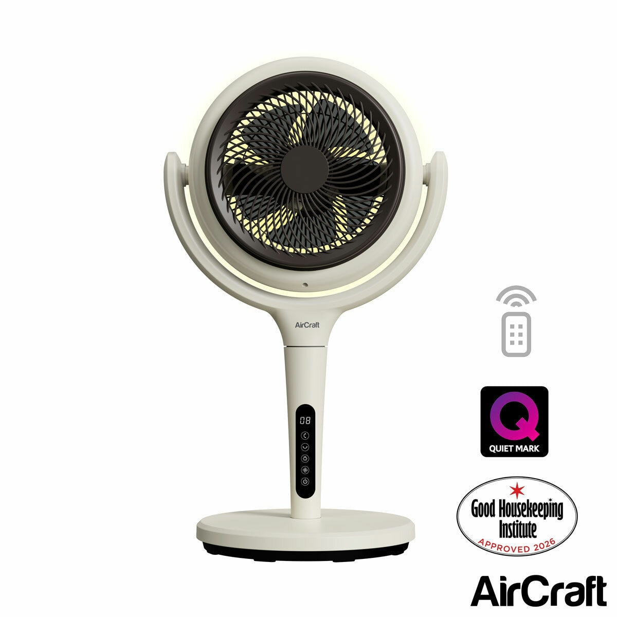 AirCraft Lume Midi Table Fan Remote LED Quiet 12 Speed Air Circulator White