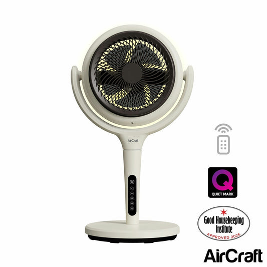 AirCraft Lume Midi Table Fan Remote LED Quiet 12 Speed Air Circulator White