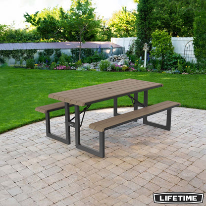 Lifetime 6ft Folding Picnic Table 60481 Seats 8 Brown All-Weather Garden