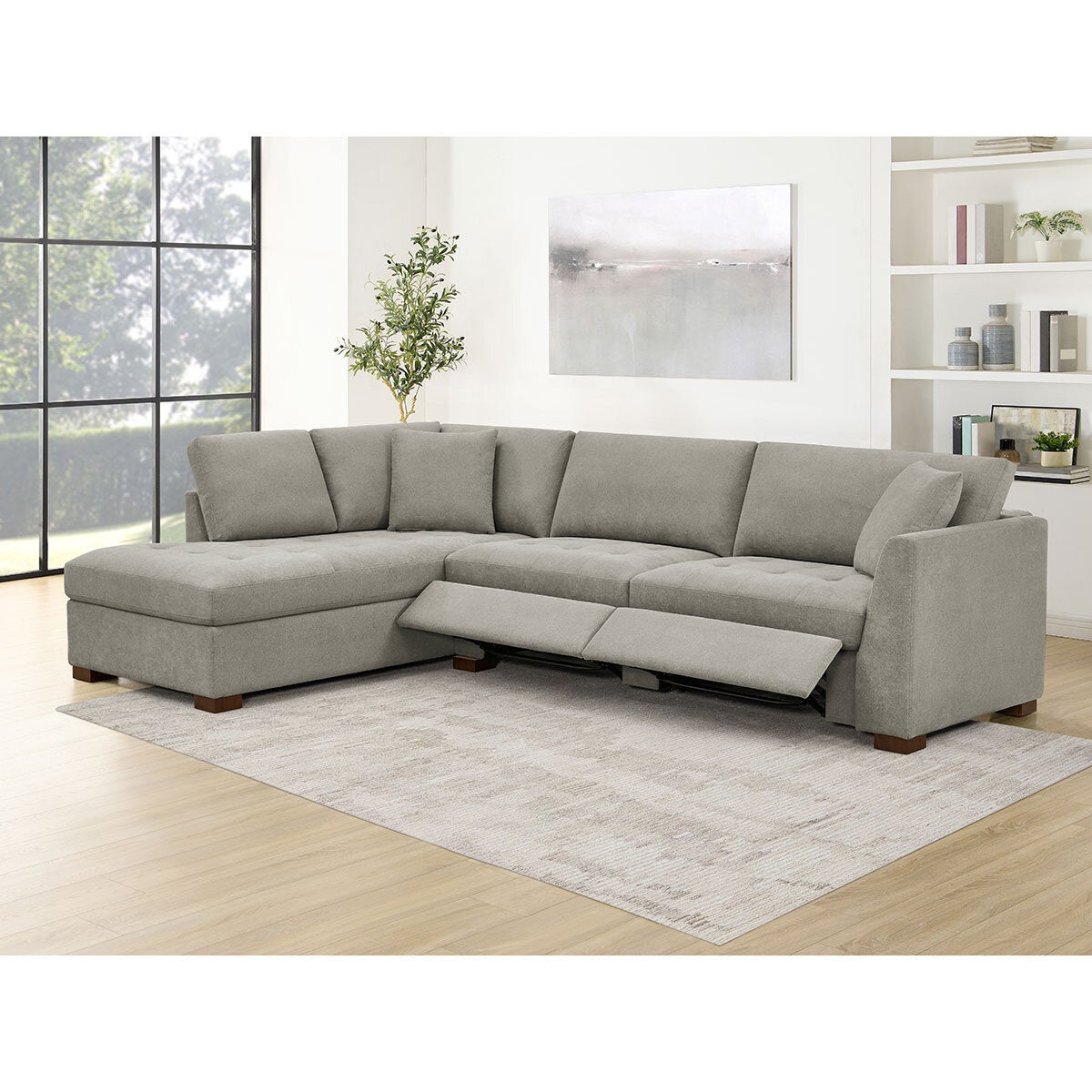 Thomasville Miles Grey Fabric Corner Sofa LHF Two Power Footrests Pocket Coil