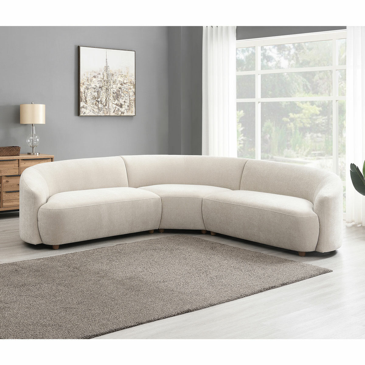 Dolen Beige Fabric 3 Piece Corner Sofa Pocket Coil Sinuous Spring Lounge Suite