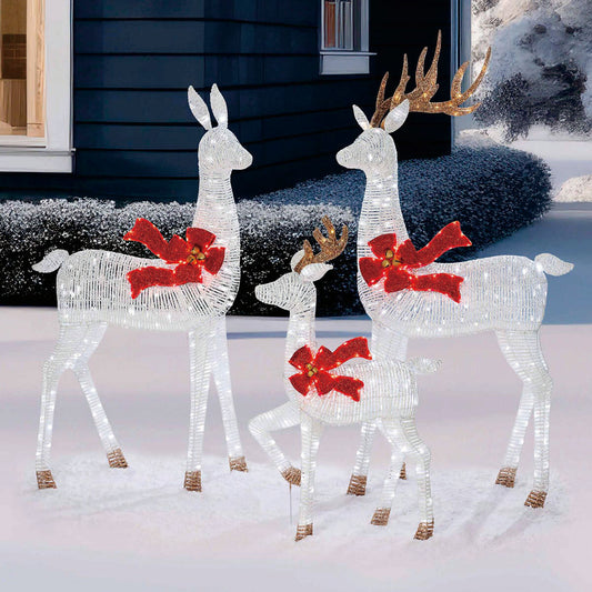 6ft LED Deer Family Set of 3 White Christmas Decoration Indoor Outdoor Steel