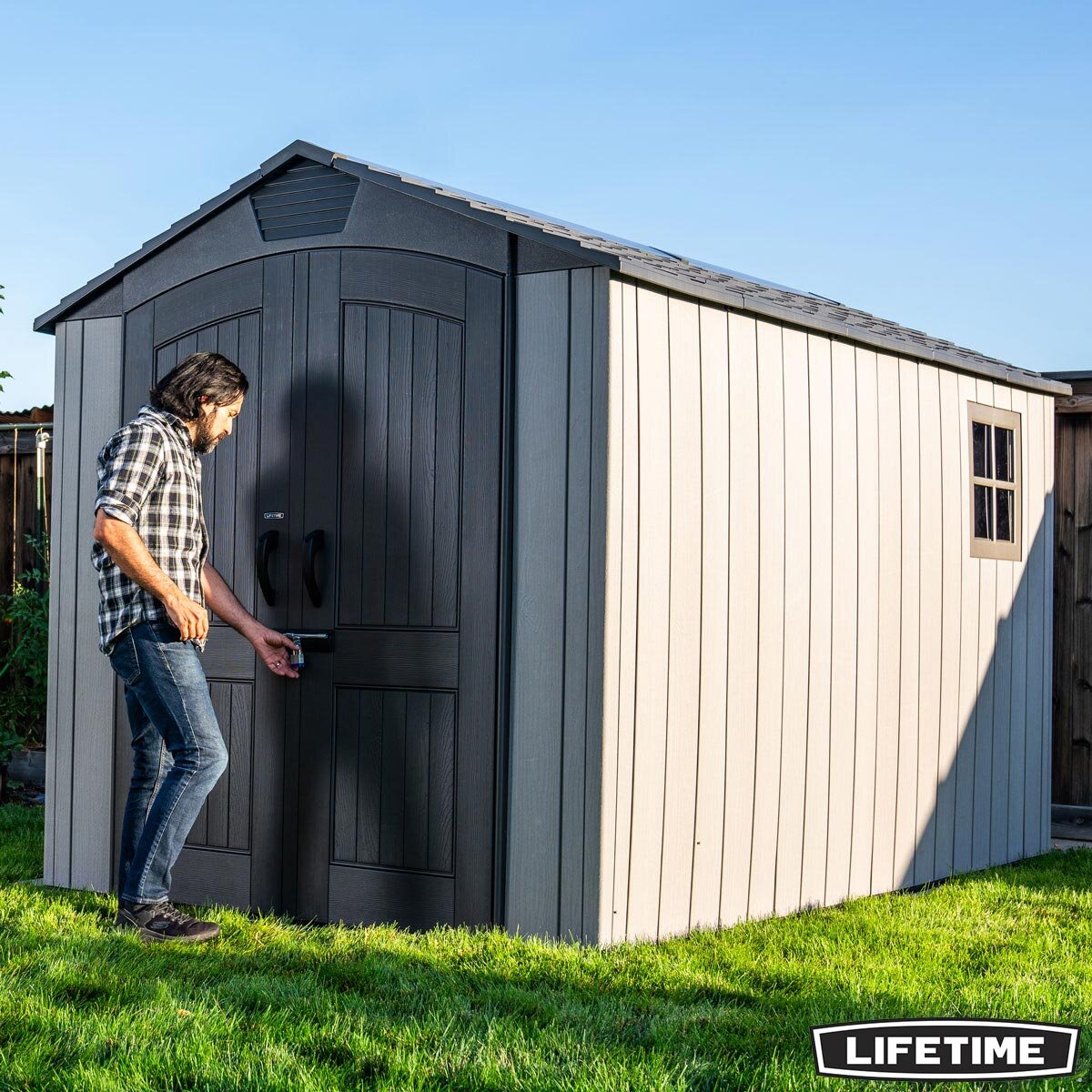 Lifetime 7x12ft HDPE Plastic Storage Shed Model 60311U Grey Floor Included