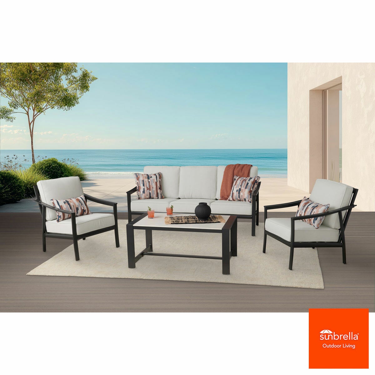 Agio Stinsley 4pc Deep Seating Set Aluminium Sunbrella Garden Sofa Cream