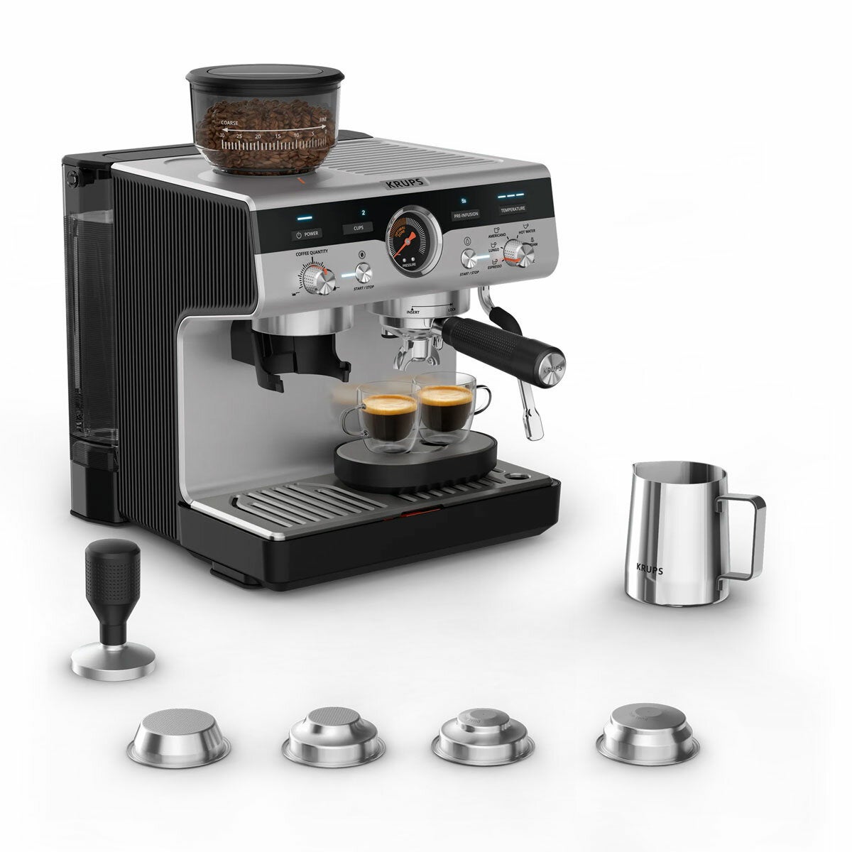 Krups XP801TG0 Espresso Coffee Machine Built-In Grinder 15 Bar 3.5L Black