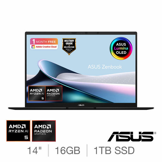 ASUS Zenbook 14 OLED Laptop AMD Ryzen AI 5 16GB RAM 1TB SSD Black Windows 11