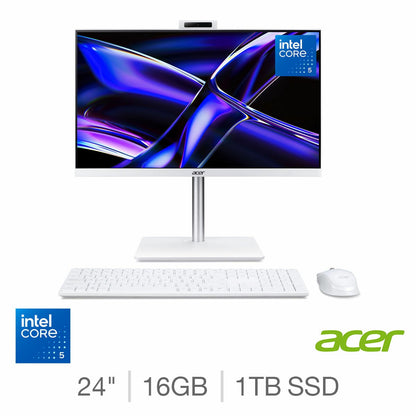 Acer C24 All in One Desktop PC Intel Core 5 16GB 1TB SSD WiFi 6 White 24 Inch