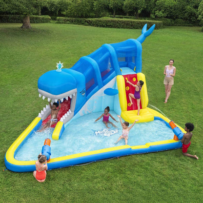 H2OGO! Whale Inflatable Kids Water Park Slide Splash Pad Climb Wall Blower