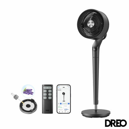 Dreo TurboPoly 350S Smart Pedestal Fan 3D Oscillation 9 Speed Grey DR-HPF020S"