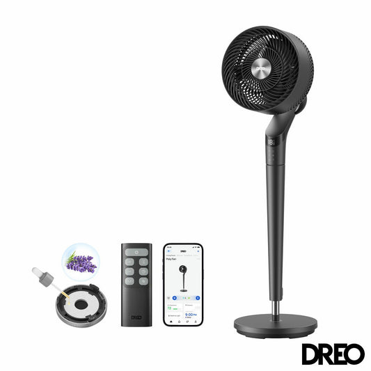 Dreo TurboPoly 350S Smart Pedestal Fan 3D Oscillation 9 Speed Grey DR-HPF020S"