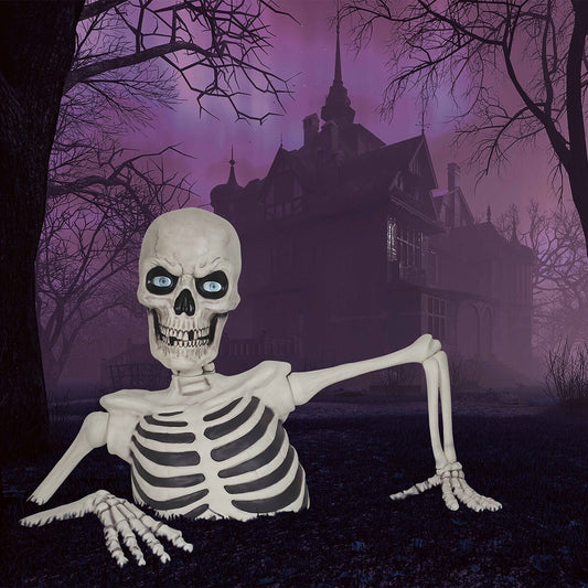 Halloween 5ft Giant Ground Breaking Skeleton LED Lights Sounds Moving Eyes