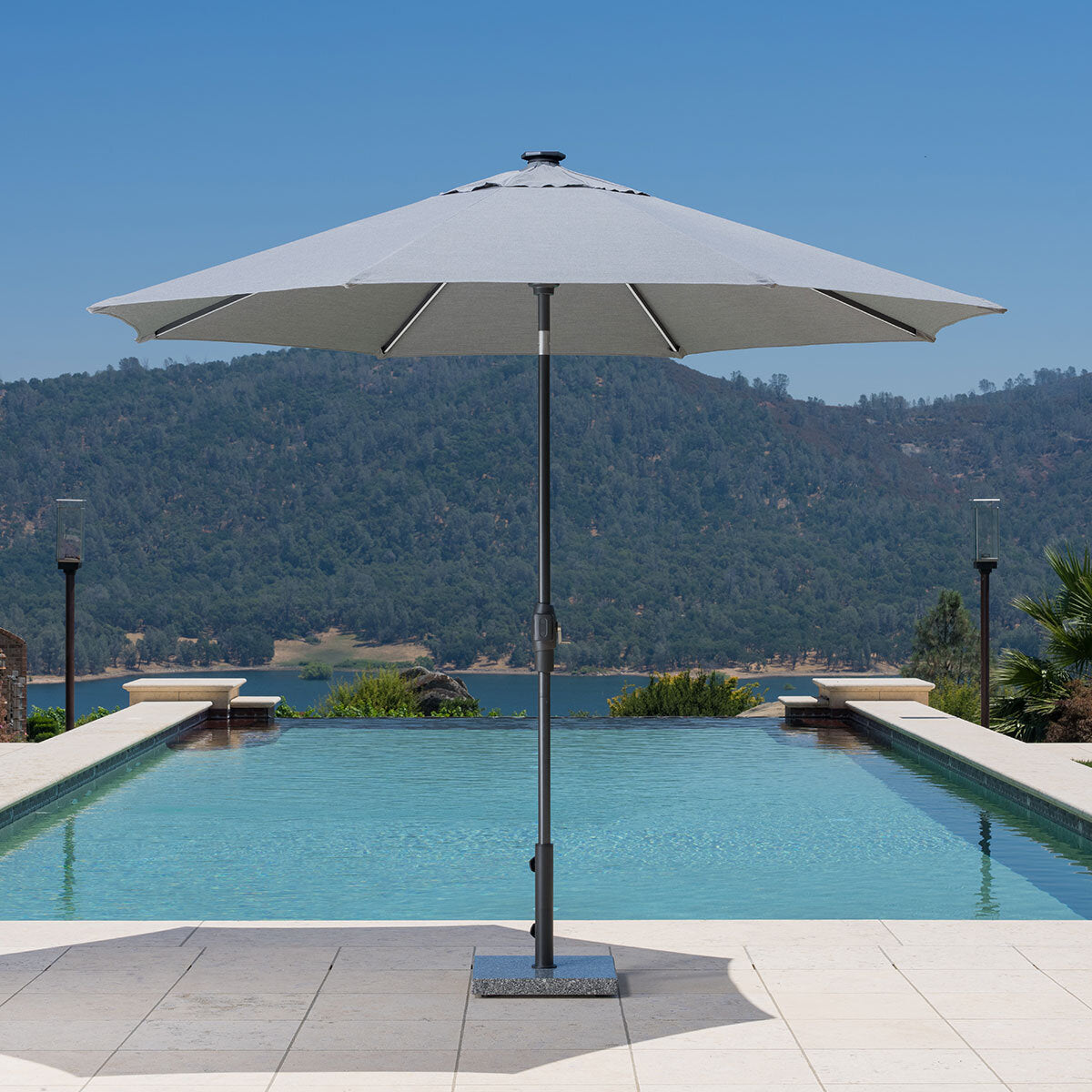 SunVilla 10ft Solar LED Garden Umbrella Parasol Grey Aluminium Outdoor Patio
