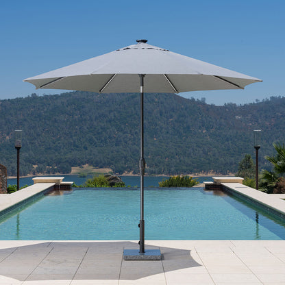 SunVilla 10ft Solar LED Garden Umbrella Parasol Grey Aluminium Outdoor Patio