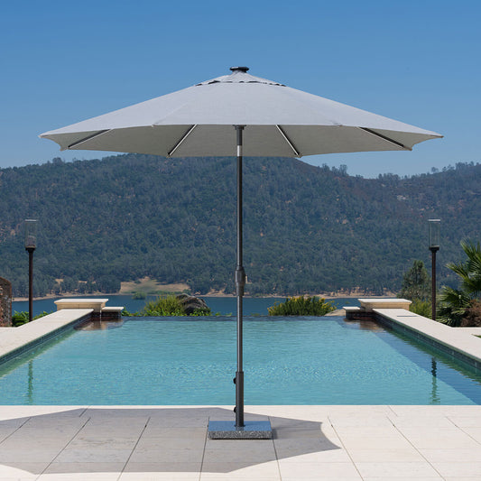 SunVilla 10ft Solar LED Garden Umbrella Parasol Grey Aluminium Outdoor Patio