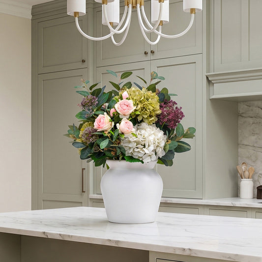 Tree Locate Artificial Summer Bouquet Vase Faux Roses Hydrangeas 70cm Flowers