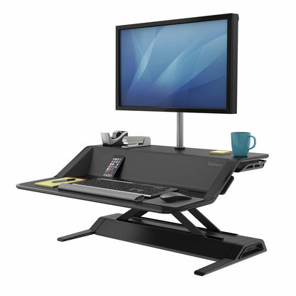 Fellowes Lotus Sit Stand Desk Workstation Black Height Adjustable Office Riser