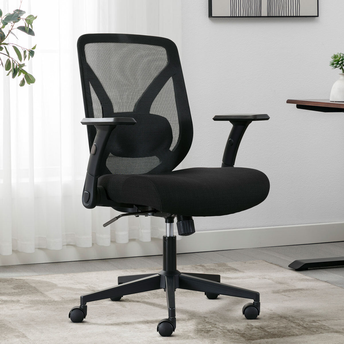 True Innovations Mesh Back Office Chair Flip Up Arms Lumbar Support Black Seat