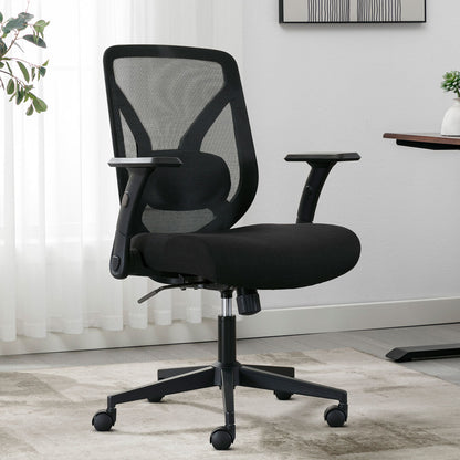True Innovations Mesh Back Office Chair Flip Up Arms Lumbar Support Black Seat