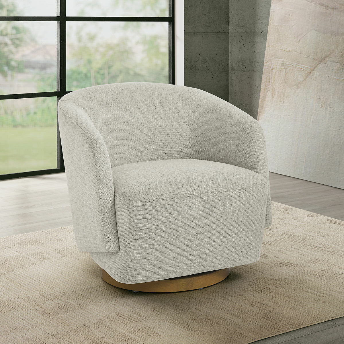 Henredon Murphy Light Grey Fabric Swivel Barrel Chair 360 Degree Pedestal