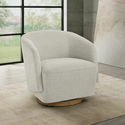 Henredon Murphy Light Grey Fabric Swivel Barrel Chair 360 Degree Pedestal